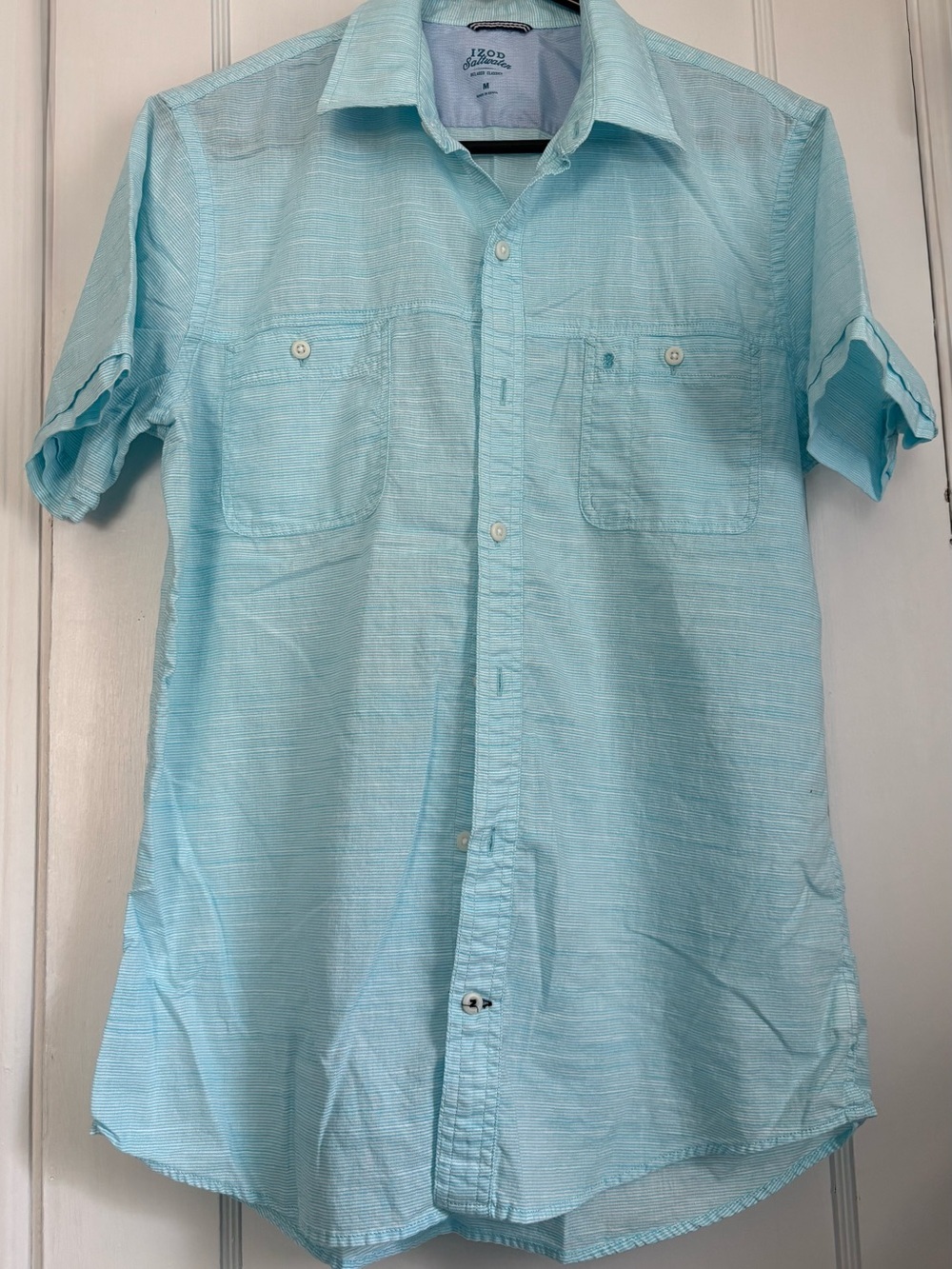 IZOD Saltwater Classics Men’s Stripe Short Sleeve Button-Front Shirt Sz: Med
